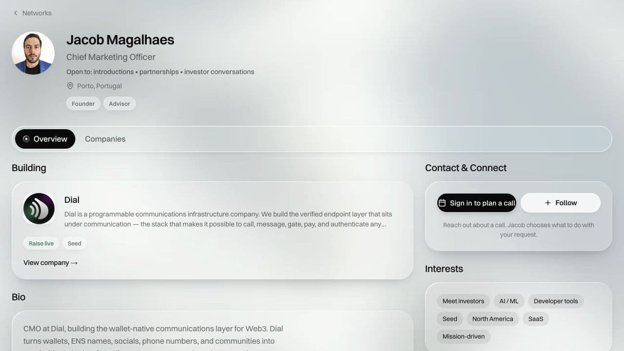 Jacob Magalhães public profile inside the Orbit network